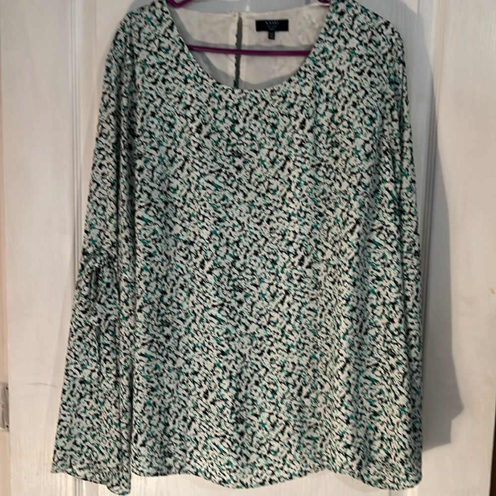Kaari Blue Multi Color Long Sleeve Scoop Neck Blouse